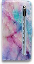 HB Hoesje Geschikt voor Samsung Galaxy S10E - Portemonnee met Print & Rits Vakje - Kaarthouder & Magneetlipje - Uni Marmer