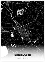 Heerenveen plattegrond - A2 poster - Zwarte stijl
