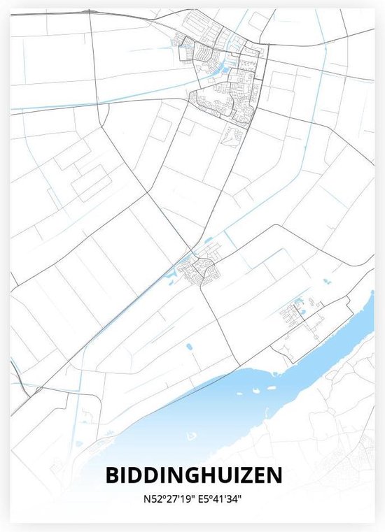 Biddinghuizen plattegrond - A3 poster - Zwart blauwe stijl