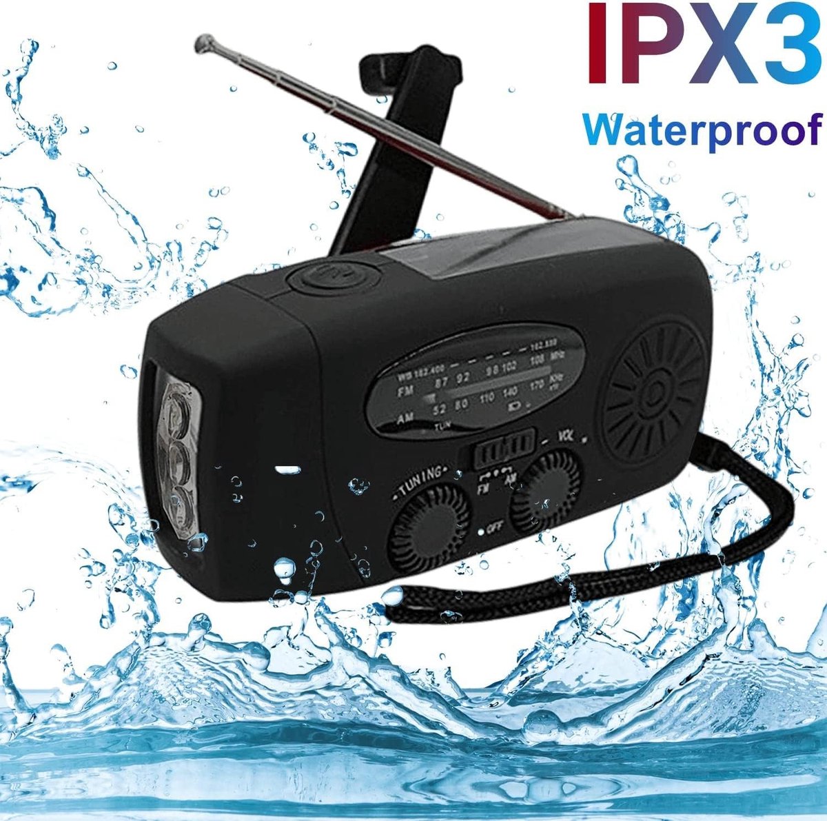 Draagbare zonne-radio met weer AM/FM, generator met handzwanger, 2000mAh oplaadbare powerbank, USB-oplader voor mobiele telefoons, LED-zaklamp, voor buiten noodgevallen, kamperen – foto 3