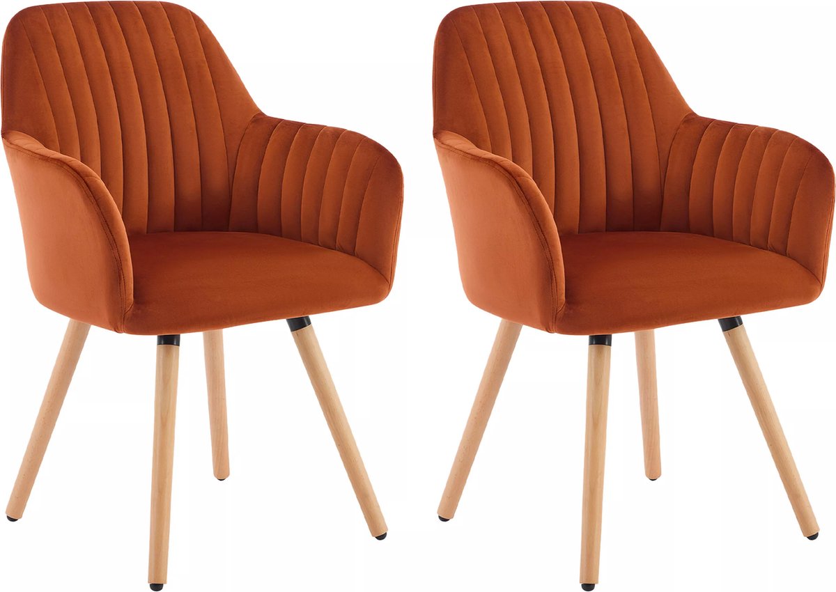 Vente-unique Set van 2 stoelen met armleuningen van fluweel en metaal met houteffect - Terracotta - ELEANA