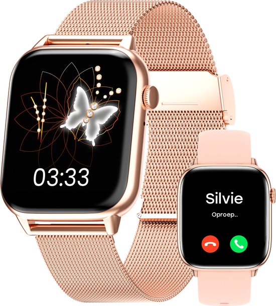 Bizoule Smartwatch Beso – Smartwatch Dames & Heren – Rosé-Goud – 40mm – Horloge met Belfunctie – AMOLED Full HD – Bloeddrukmeter – Stappenteller – Android en iOS