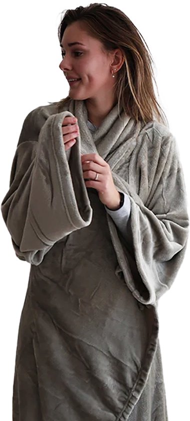 Zest - Deken met mouwen Taupe - 200 x 140 cm - Hoodie deken dames en heren - Super zacht - pluist niet - fleeceplaid met mouwen - fleecedeken