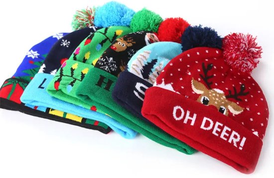 Bonnet de Père Noël Livano - Adultes - Noël - Père Noël - Hiver - Chaud - Neige - Avec lumières