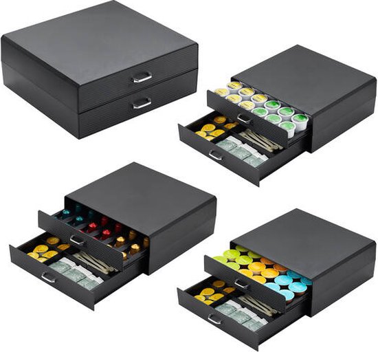 BRASQ Porte-capsules Zwart - Porte- Tasses à café - Opbergbox avec 4 tiroirs - Jusqu'à 50 tasses - Convient aux tasses Nespresso - Vertuo - Dolce Gusto - K-cup