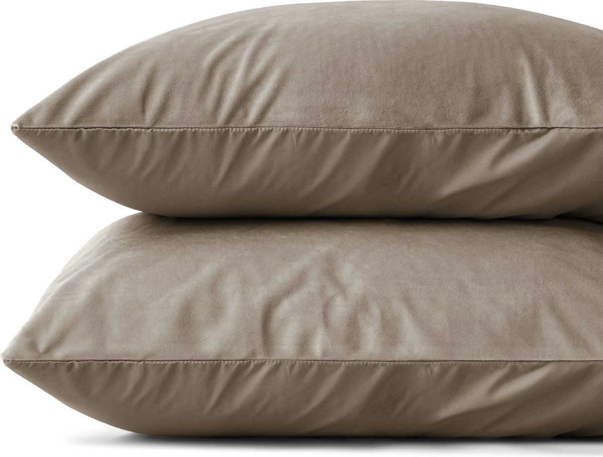 Sleeptime Kussensloop Velvet - 2 Stuks - Taupe/Grijs - 60x70