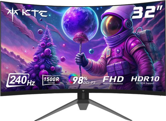 KTC H32S17F 32'' Curved Gaming Monitor, 1920*1080 HVA Paneel, 240Hz Refresh Rate, 125% sRGB, 3500:1 Contrastratio, Adaptive Sync, HDR10, 3ms Reactietijd, 2*HDMI2.0 1*DP1.4 1*USB2.0 1*Audio, VESA Montage, Verstelbare Kanteling, Weinig Blauw Licht