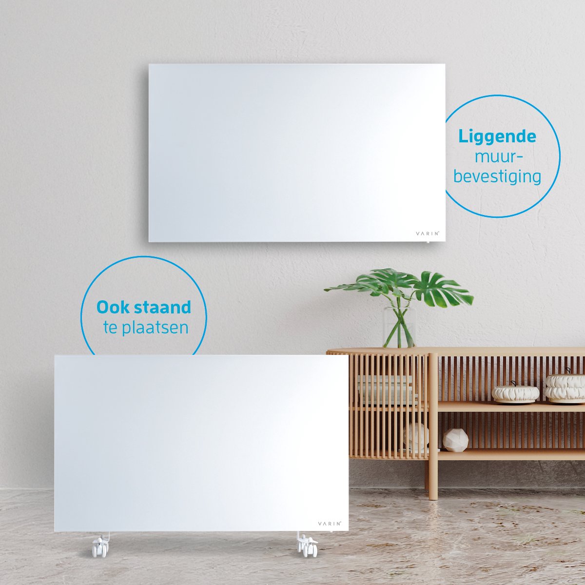 Varin® Smart Design Infrarood verwarmingspaneel - 600W - 100x60cm - Helder wit glas - IP24 - Met thermostaat - Wandmontage of verrijdbaar - Elektrische verwarming - Infrarood paneel verplaatsbaar - Kachel - Heater bureau - Terrasverwarmer - Tuya Wifi – foto 4