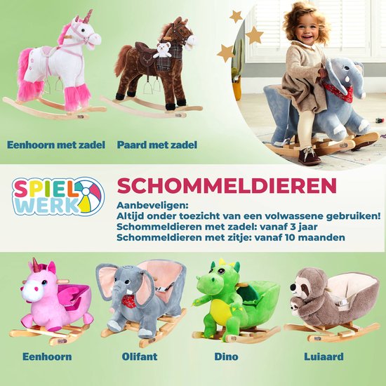Spielwerk Schommelstoel kinderen dino met veiligheidsgordel