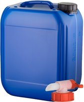 Jerrycan 10 Liter blauw met zichtstreep | met kraan | geschikt voor water | UN gekeurd | benzine | handig stapelbaar | food grade | inclusief dop | totaal te legen | noodpakket