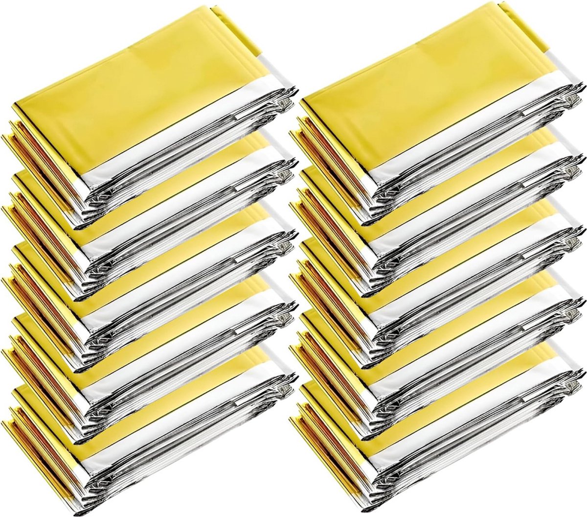 Goedkoopste Nooddeken - 10 stuks - 210x160cm - Isolatiedeken - Folie Deken Geïsoleerde Survival Dekens - Zilver/Goud - Extra groot - Survival Slaapzak - Noodtent - Hiken