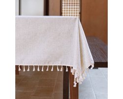 Tafelkleed Franjes - 300 x 145 cm Linnen Blend Tafellaken Tafellinnen - Zand Beige