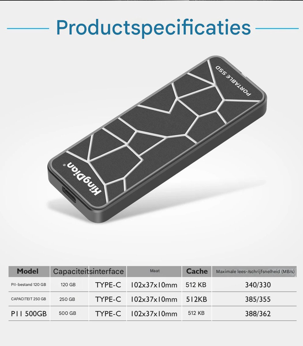 DrPhone KD PRO Externe SSD 500GB – USB 3.0 Externe Opslag + USB C Adapter – Tot 388MB/s – Compatibel met PS5 voor Game Opslag – Laptop / PC / Console – foto 7