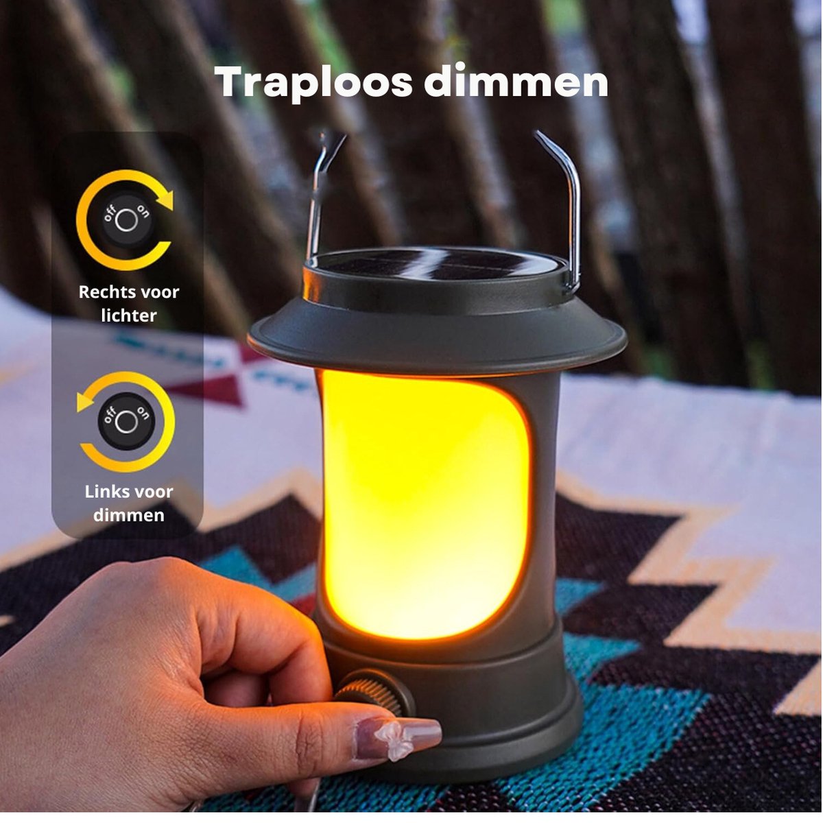 Narvie – Campinglamp Solar – Draagbare LED Tafellamp – Oplaadbaar met USB-C en Zonne-energie – IP44 Waterbestendig