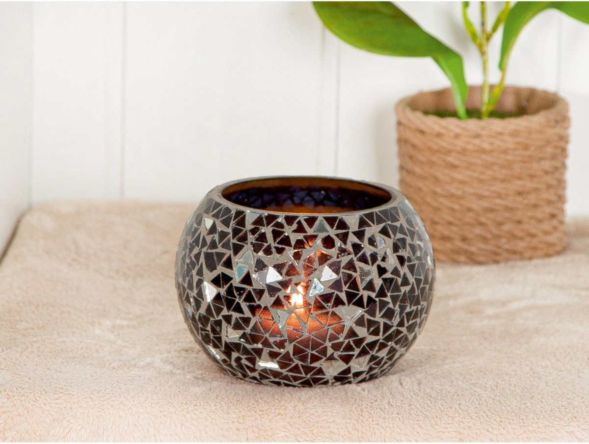 Kaarshouder - Disco -Waxinelicht- Glas -zwart - D 13cm x H 8cm