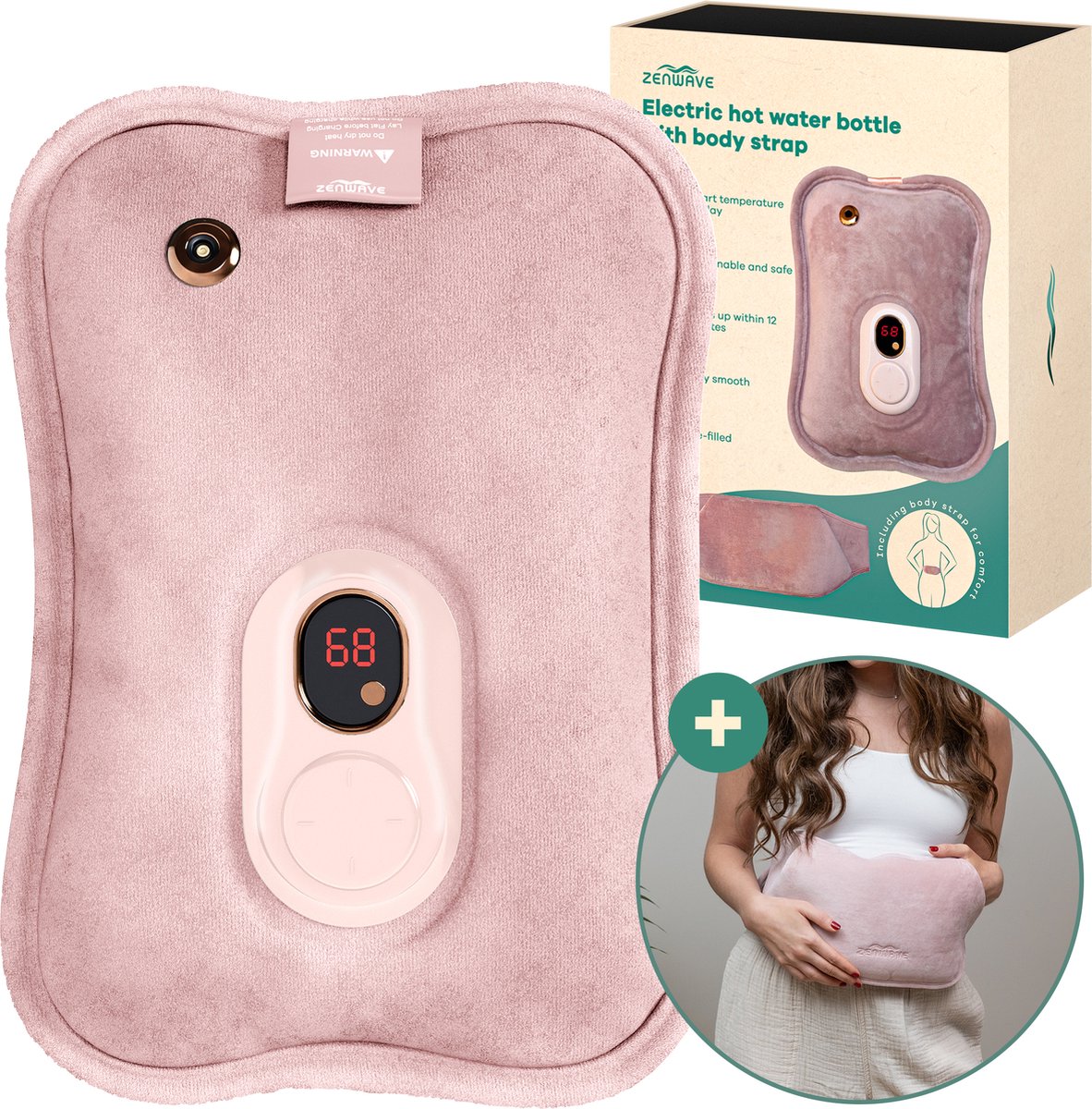 Goedkoopste Zenwave Elektrische Kruik met Hoes - Digitaal Display - Warmtekruik & Waterkruik met Handwarmers - Oplaadbare Warmtekussen - Menstruatie Warmteband - Duurzaam & Draadloos - Kamperen & Outdoor - Warmwaterkruik Roze