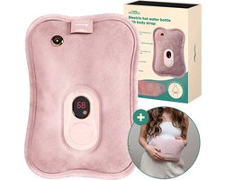 Zenwave Elektrische Kruik met Hoes - Digitaal Display - Warmtekruik & Waterkruik met Handwarmers - Oplaadbare Warmtekussen - Menstruatie Warmteband - Duurzaam & Draadloos - Kamperen & Outdoor - Warmwaterkruik Roze