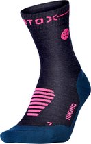 STOX Energy Socks Merino Wandelsokken Dames - Enkelsokken Wandelen - Donkerblauw / Roze - Merino Wol Compressie Sokken - Naadloos - Outdoor - Hiking - Maat: 40-43