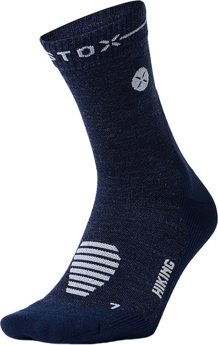 STOX Energy Socks Merino Wandelsokken Dames - Enkelsokken Wandelen - Donkerblauw / Lichtgrijs - Merino Wol Compressie Sokken - Naadloos - Outdoor - Hiking - Maat: 36-38