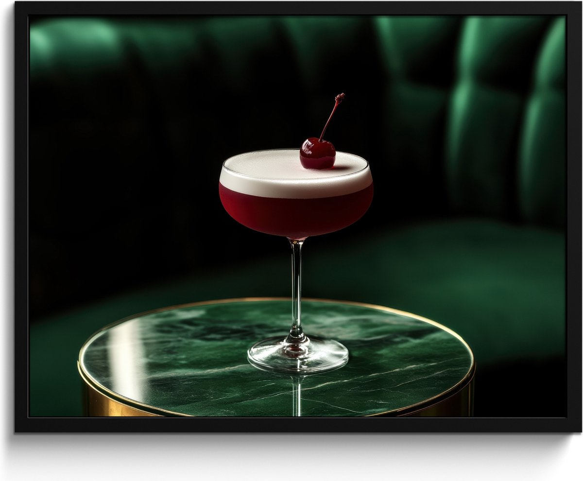 FrameYourWall Fotolijst inclusief poster - Posterlijst 80x60 cm - Posters - Kers - Cocktail - Rood - Marmer - Foto in lijst - Keuken decoratie muur - Wanddecoratie accessoires - Muurdecoratie - Schilderijen