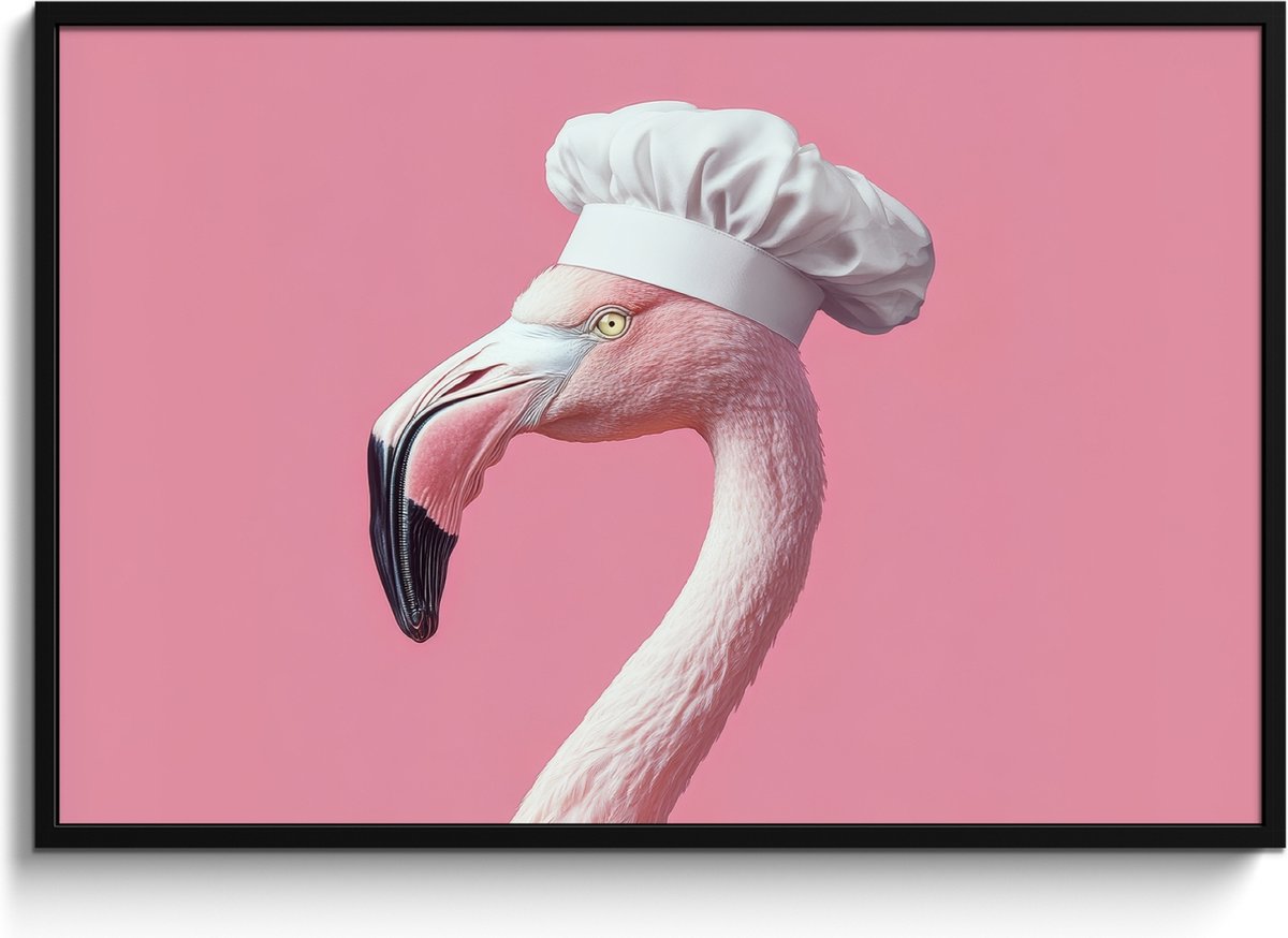 FrameYourWall Fotolijst inclusief poster - Posterlijst 120x80 cm - Posters - Flamingo - Roze - Koksmuts - Vogel - Foto in lijst - Keuken decoratie muur - Wanddecoratie accessoires - Muurdecoratie - Schilderijen Koksmuts - Flamingo