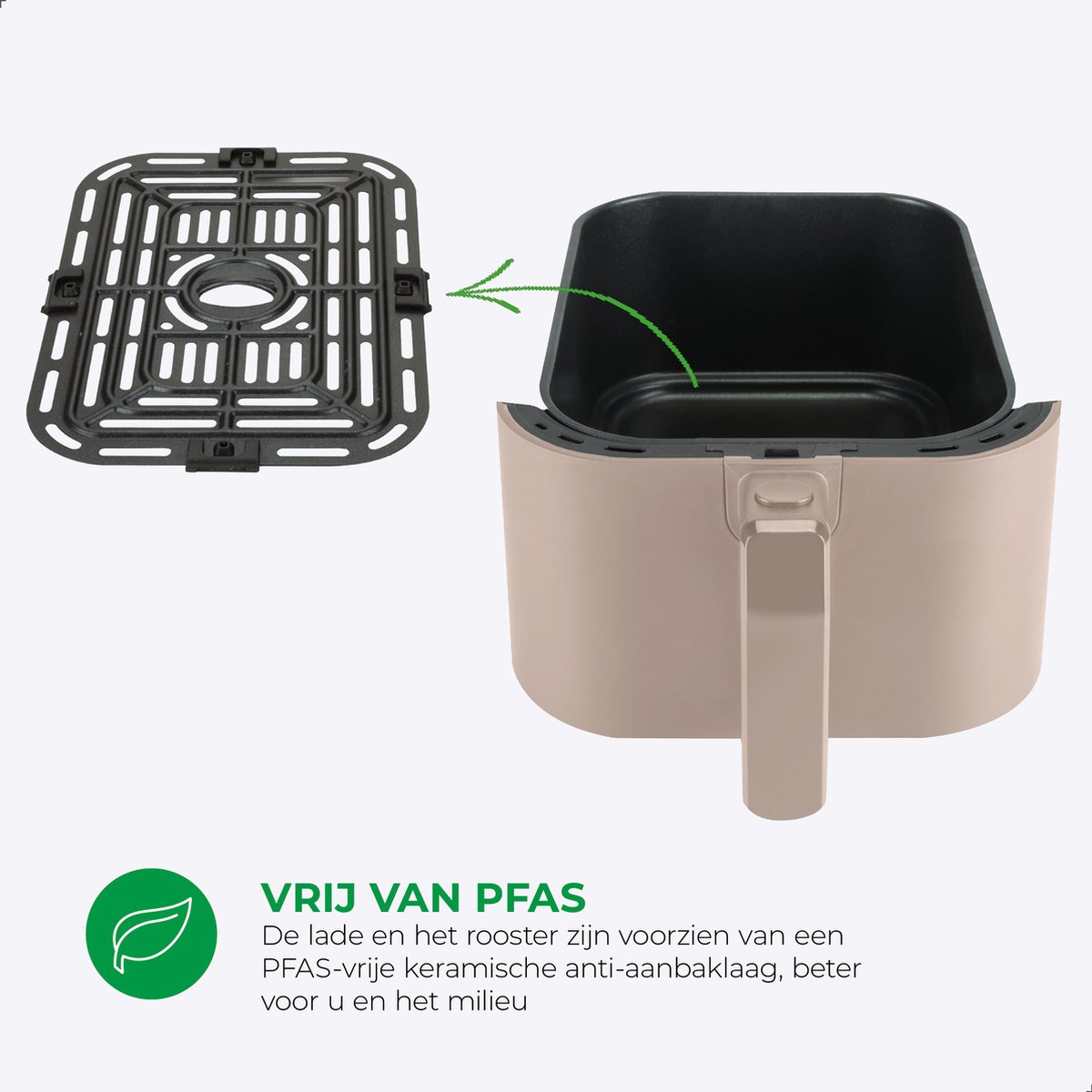 Afbeelding 2 van Bourgini Slimfit Airfryer XL Beige - Heteluchtfriteuse - 5 liter - 1500W - PFAS vrij