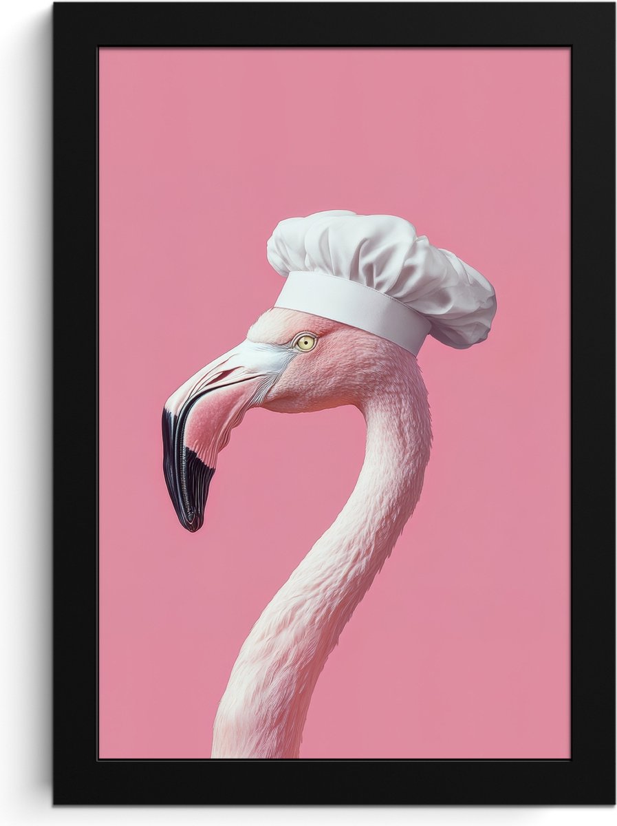 FrameYourWall Fotolijst inclusief poster - Posterlijst 20x30 cm - Posters - Flamingo - Roze - Koksmuts - Vogel - Foto in lijst - Keuken decoratie muur - Wanddecoratie accessoires - Muurdecoratie - Schilderijen Koksmuts - Flamingo