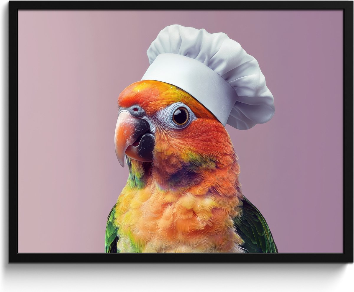 FrameYourWall Fotolijst inclusief poster - Posterlijst 80x60 cm - Posters - Papegaai - Koksmuts - Nieuwsgierig - Vogel - Foto in lijst - Keuken decoratie muur - Wanddecoratie accessoires - Muurdecoratie - Schilderijen Koksmuts - Parkiet