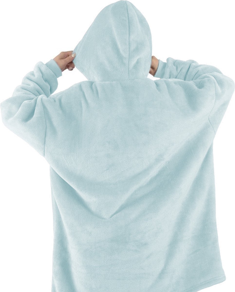 Zoem - Fleece deken met mouwen Licht blauw - fleece plaid - sweater -super zacht - 280 gsm - trui - Snuggle Hoodie - Oversized fleece — cadeau in Wonen & Interieur - foto 4