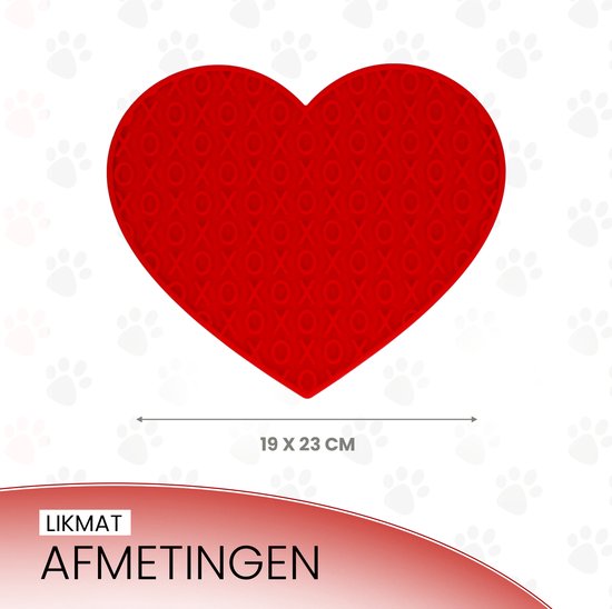 Rode hartvormige likmat met XOXO-patroon, afmeting 19 x 23 cm.