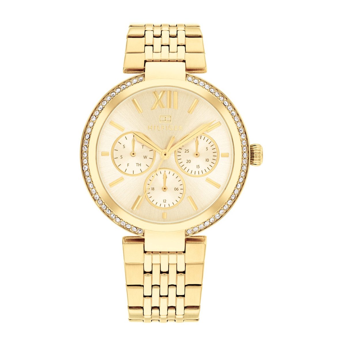 Tommy Hilfiger TH1782697 SOPHIA Dames Horloge - Mineraalglas - Staal - Goudkleurig - 36 mm breed - Quartz - Vouw-Vlindersluiting - 3 ATM (spatwater)