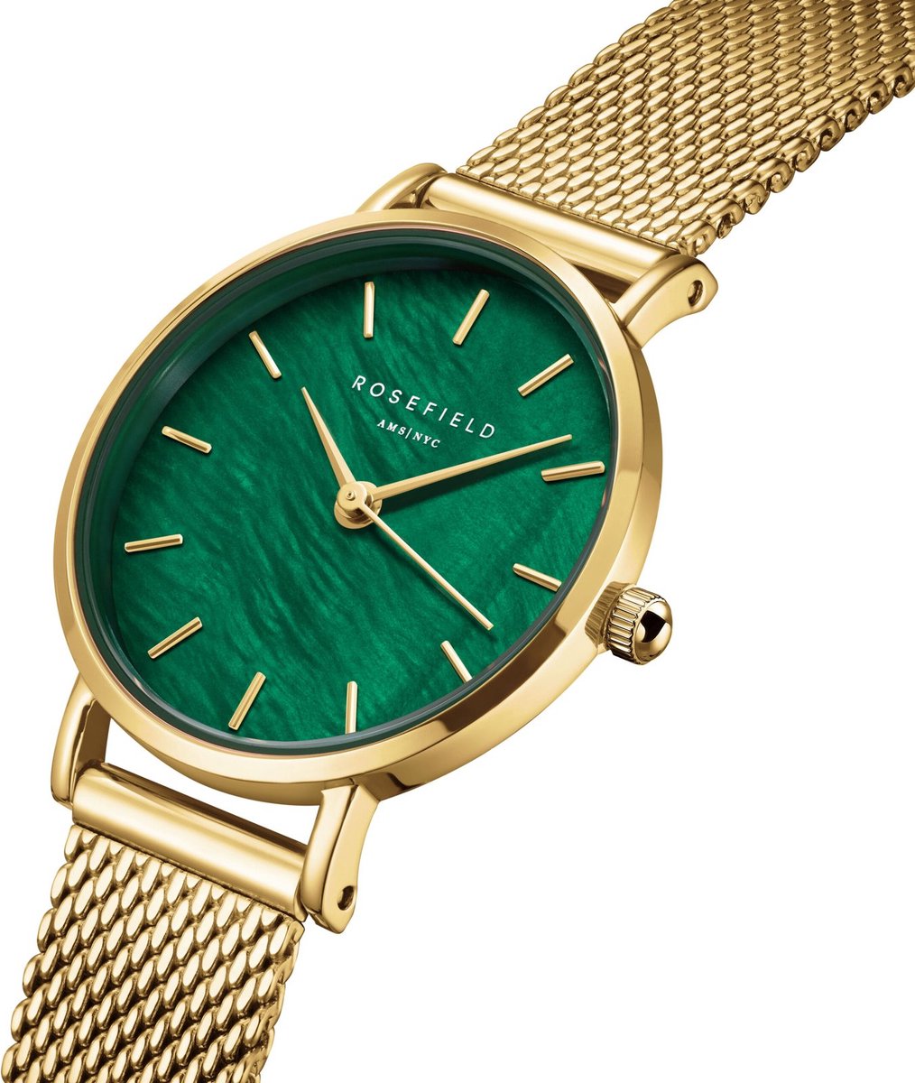 Gouden Rosefield small edit horloge met emerald wijzerplaat | Goud groen | 26 mm | Rosefield