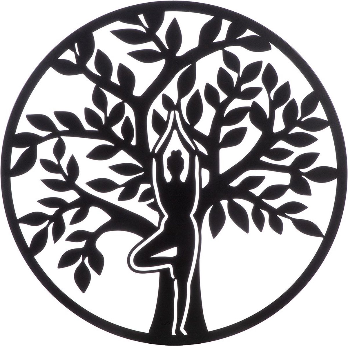 Wanddecoratie metaal boom zen yoga boom levensboom - 60 cm zwart