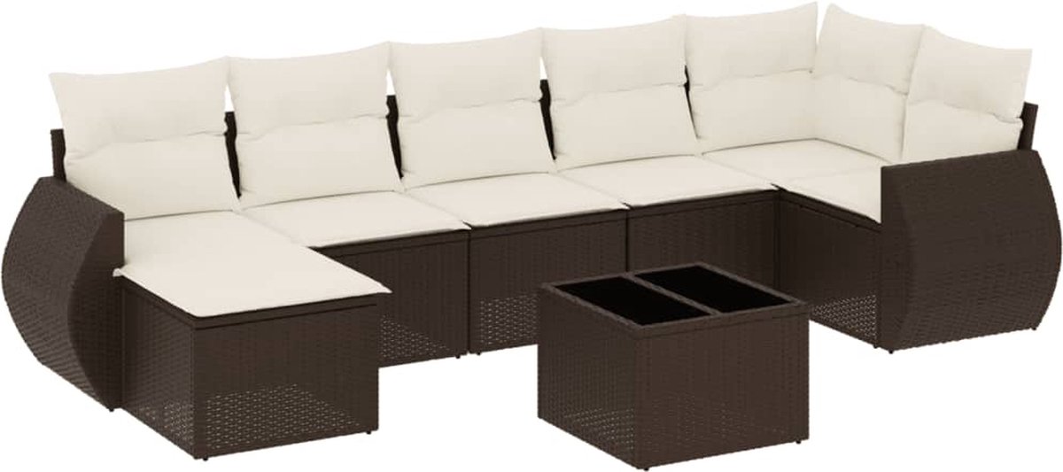 vidaXL 8-delige - Loungeset - met - kussens - poly - rattan - bruin