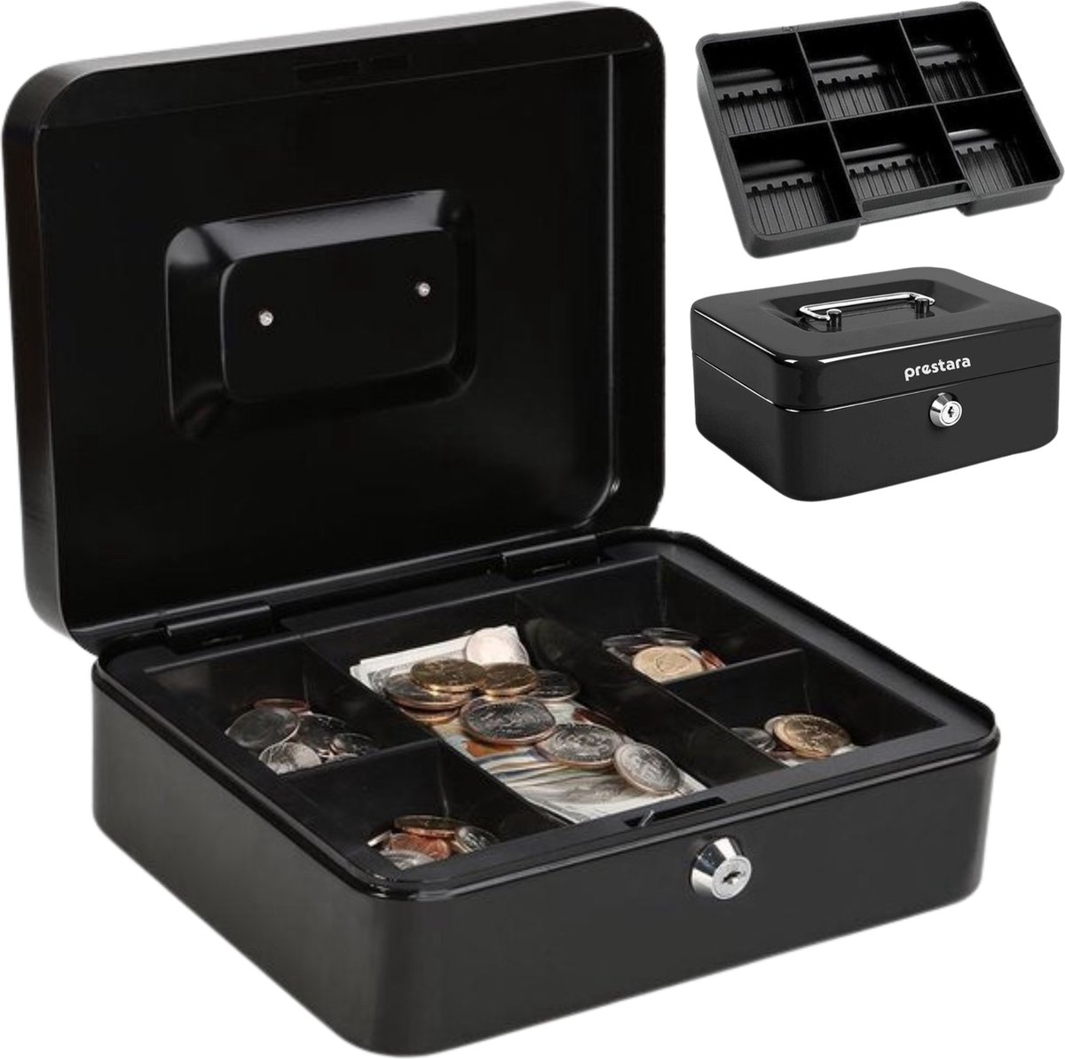 Prestara Geldkist 15 x 12 x 8 cm - Compact Geldkistje met Sleutel - Zwart