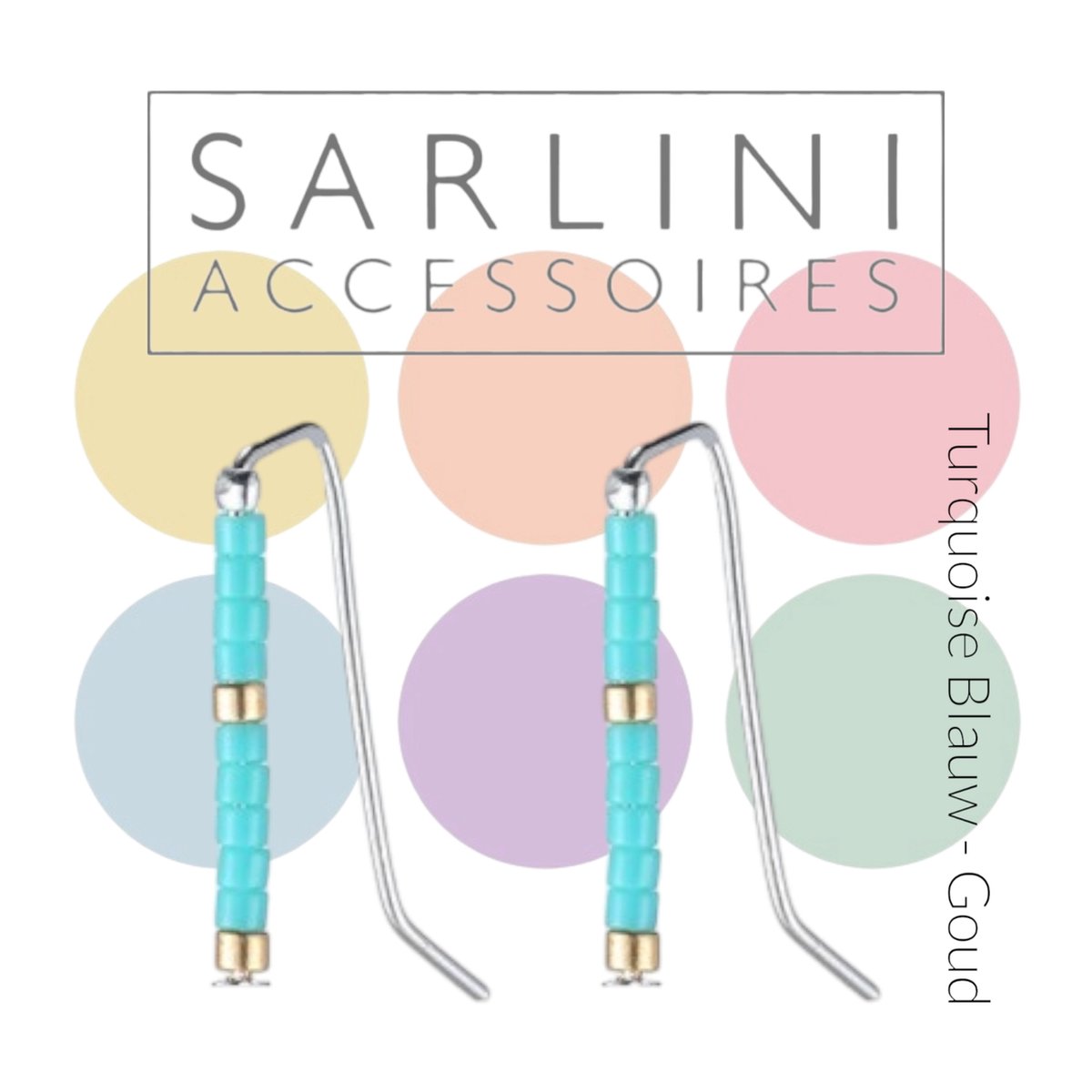Fashion Jewelry - SARLINI accessoires - Hippe kleine rechte oorhangers en/of oorliners (earclimber) oorbellen - Turquoise Blauw / Goud kleine rasin beads - lengte1,5 cm - zilver tone rvs metaal - volwassenen jeugd kinderen - dames meisjes - casual