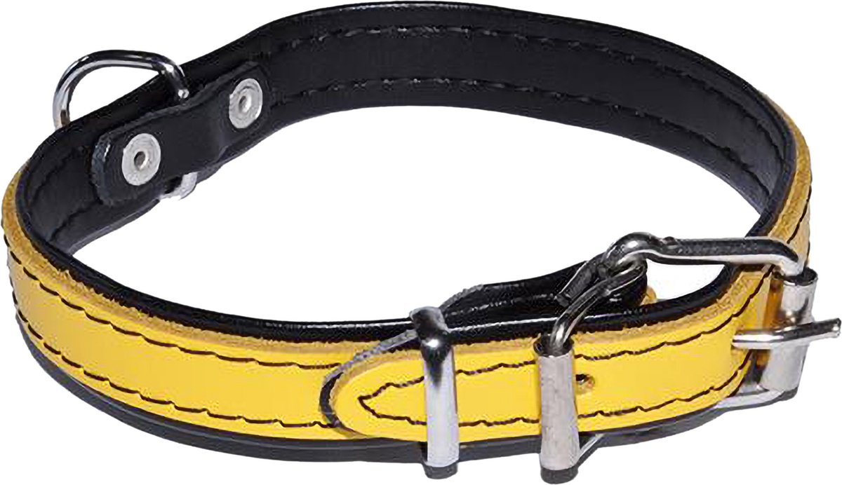 Goedkoopste Gele leren hondenhalsband 16mm/40cm DINO