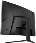 Achterkant van een zwarte MSI gebogen monitor, van de zijkant gezien.