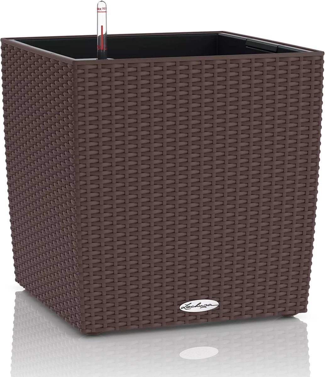 LECHUZA CUBE COTTAGE 40 - Plantenbak - met uitneembare binnenbak - met bewateringssysteem - ALL-IN-ONE set met LECHUZA-PON - mokka