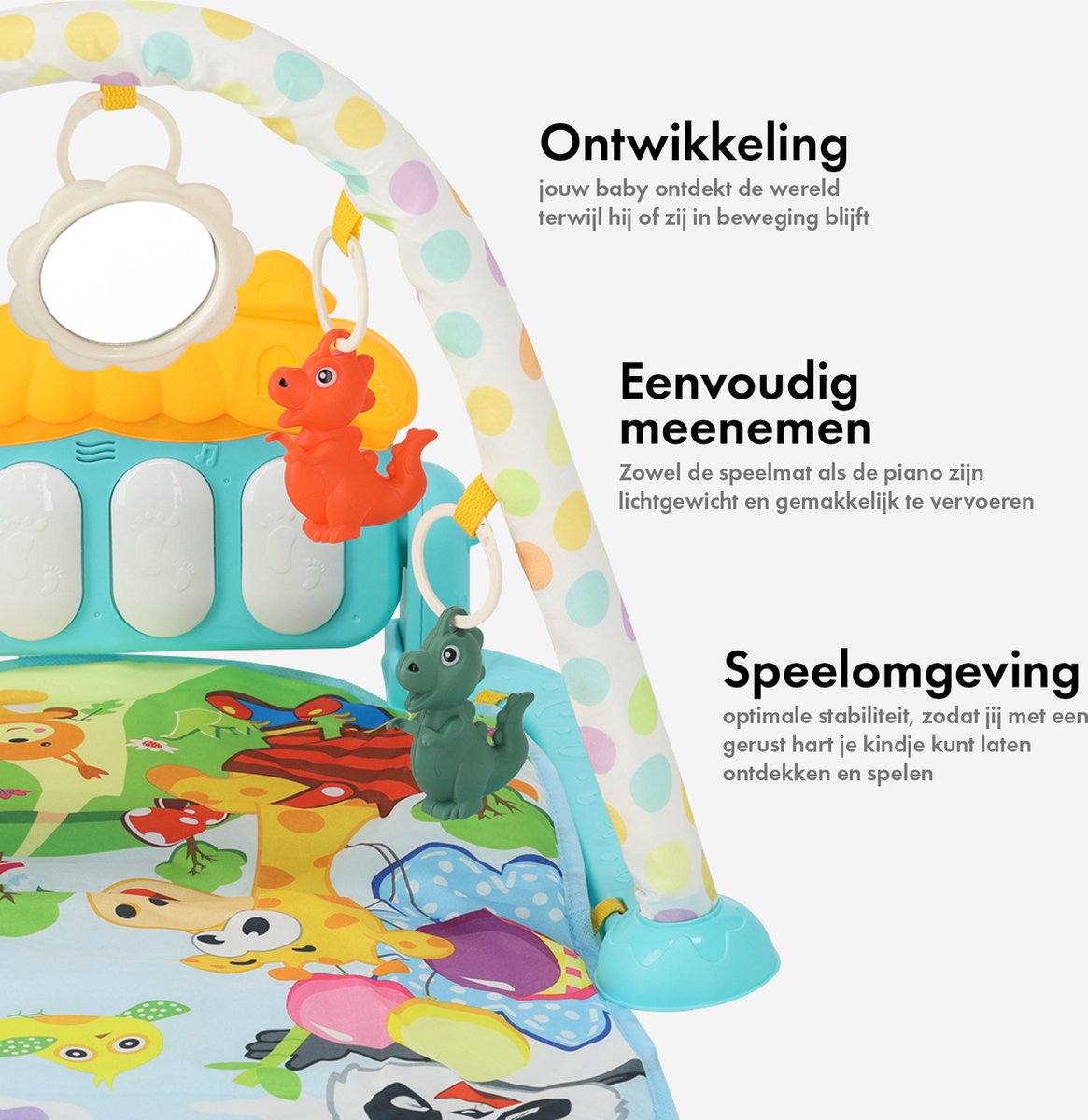 Moni Toys - Piano Activiteiten Speelkleed - Multicolor - Met Speelboog, Spiegeltje & Muziek - Educatief Baby Gym - Vanaf 0 Maanden — afbeelding 3