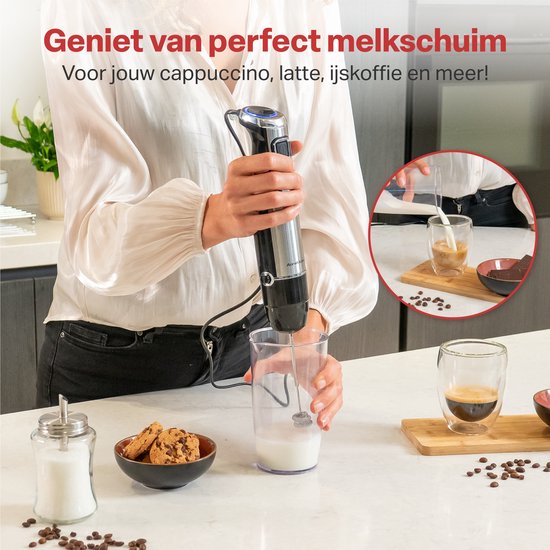 AoraKitchen - Staafmixer Set - 1000W - 15 Snelheden - Melkopschuimer - Hakmolen - Maatbeker - Garde van AoraKitchen — afbeelding 4