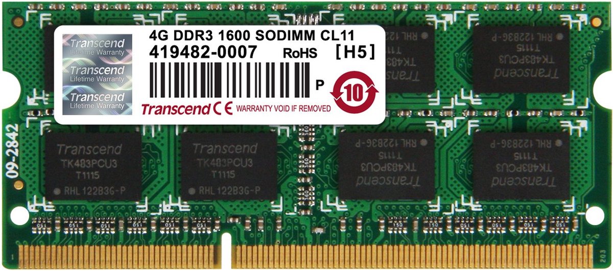 Transcend JetRam JM1600KSN-4G geheugenmodule 4 GB 1 x 4 GB DDR3