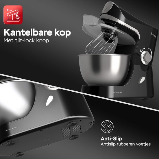 TurboTronic TT-002 Pro-Mix Keukenmachine - Staande Keukenmixer- keukenrobot- 5 Liter - 2000W - Zwart van TurboTronic — afbeelding 4