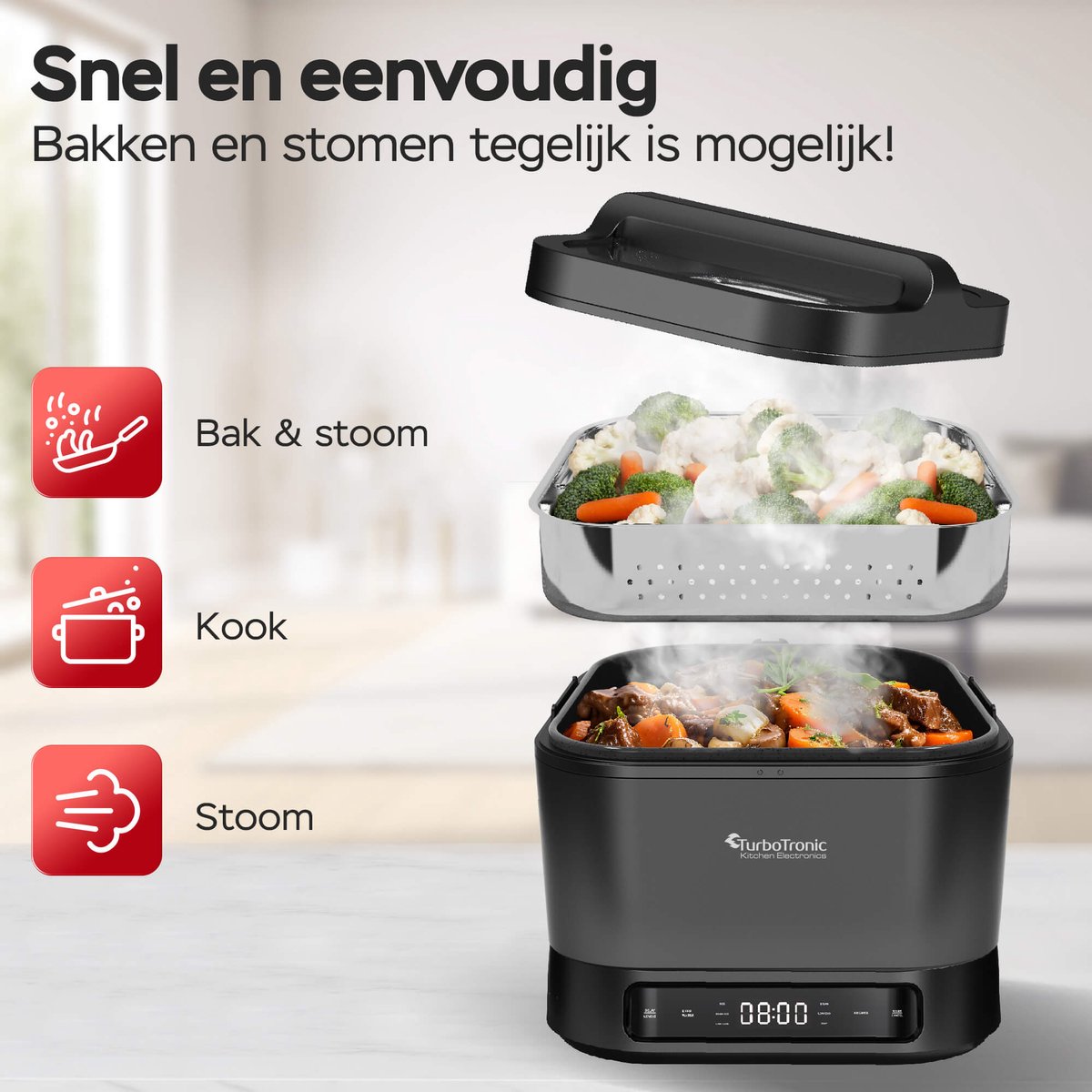 TurboTronic DMC20 Multicooker 4L - Rijstkoker - Stoomkoker - Zwart thumbnail 5