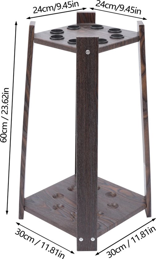 Poolstickhouder - Poolstick houder - biljartkeu rack hout - 8 sticks - Hout - Biljartstick houder - rek voor 8 keuen - Keu houder wand en vloer - Biljart accessoires - 30 x 30cm - Bruin — afbeelding 2