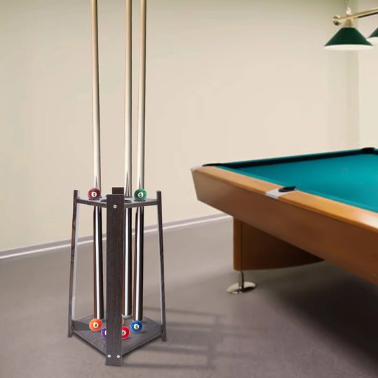 Poolstickhouder - Poolstick houder - biljartkeu rack hout - 8 sticks - Hout - Biljartstick houder - rek voor 8 keuen - Keu houder wand en vloer - Biljart accessoires - 30 x 30cm - Bruin — afbeelding 5