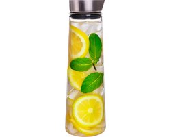 foto van Krumble Karaf van glas - Waterkan - Met deksel - 10,5 x 33 cm (dxh) - 1,5 liter - Glas en RVS