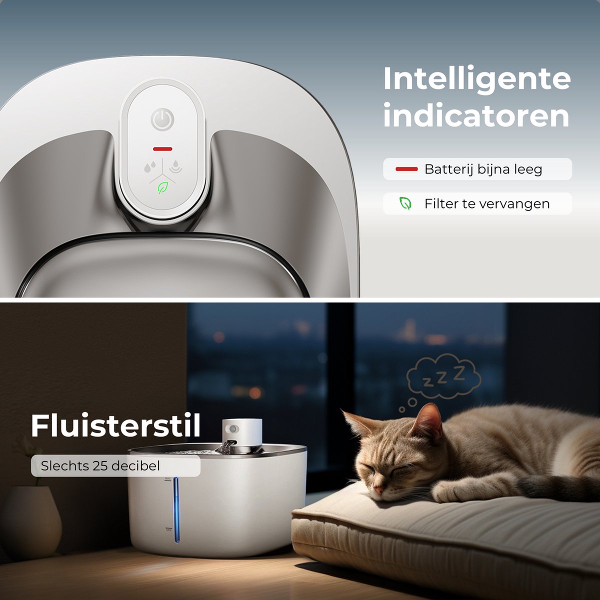CatElite® - Premium Drinkfontein Kat | Stream - Draadloos - Waterdispenser met Sensor en Accu - Incl. 2 Filters - 4L Waterfontein Kat - Kattenfontein - Fluisterstil - RVS Wit thumbnail 4