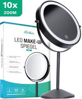 Mirlux Make Up Spiegel met LED Verlichting - 10x Vergroting Licht – Scheerspiegel Klein Op Voet - 3 Lichtstanden - Oplaadbaar - Vergrootspiegel Zwart