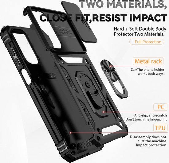 Coverup Ring Kickstand Couverture arrière avec Shield d'appareil photo adapté à la coque Samsung Galaxy A35 - Zwart